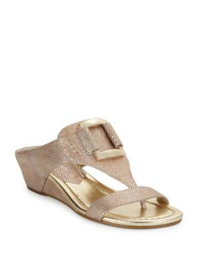 Shop Donald J Pliner Duan Lizard-embossed Suede T-strap Sandals In Gold