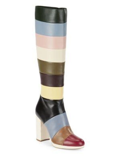 Shop Valentino Striped Leather Boots In Blue Multi