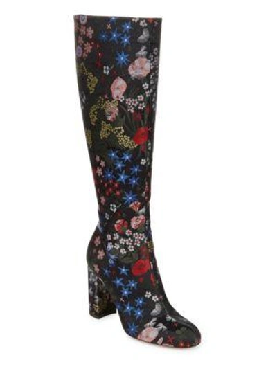 Shop Valentino Embroidered Leather Boots In Blue