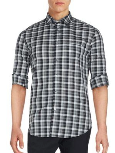 Shop John Varvatos Long Sleeve Plaid Sportshirt In Black Multi