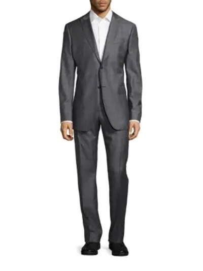 Shop John Varvatos Slim-fit Hampton Tonal Plaid Wool Suit In Silver Heather