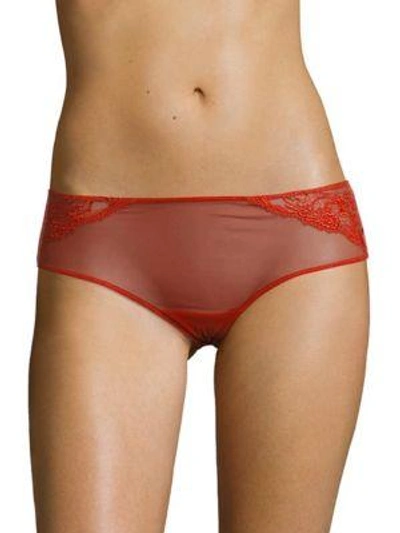 Shop La Perla Donna Low-waist Floral-lace Hipsters In Red