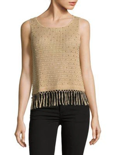 Shop Alice And Olivia Tressa Fringed Knit Top In Natural
