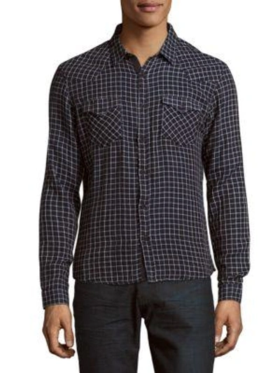 Shop The Kooples Long-sleeve Check Casual Shirt In Blue