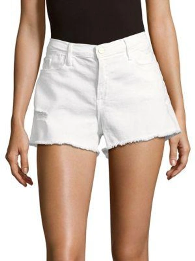 Shop Frame Le Cut Off Relaxed Shorts In Blanc