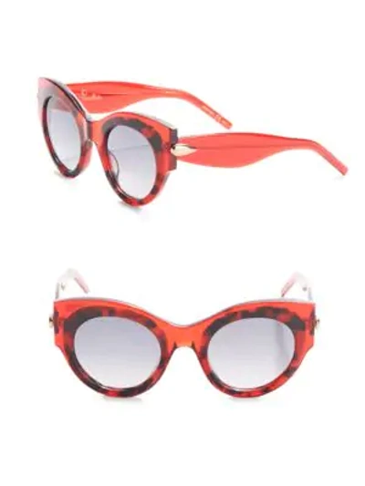 Shop Pomellato 48mm Round Printed Sunglasses In Red