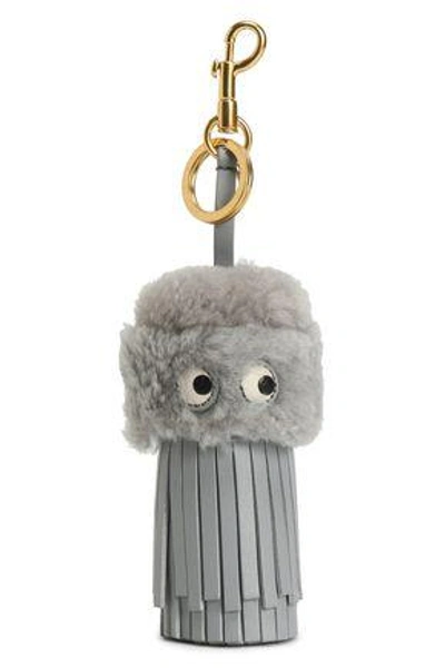 Shop Anya Hindmarch Woman Shearling And Leather Tassel Keychain Gray