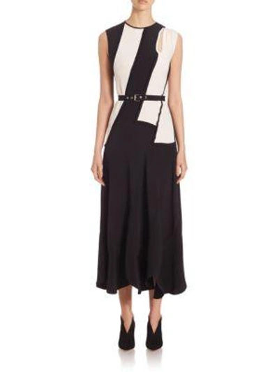 Shop Derek Lam Striped Sleeveless Silk Dress In Black White