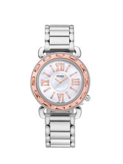 Shop Fendi Selleria Mother-of-pearl Analog Bracelet Watch In Silver