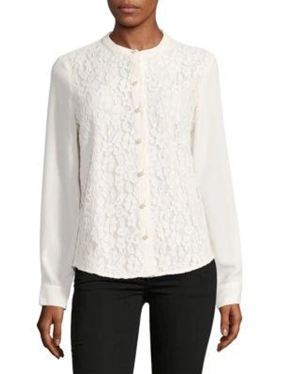Shop Karl Lagerfeld Floral Lace Button-down Shirt In Soft White