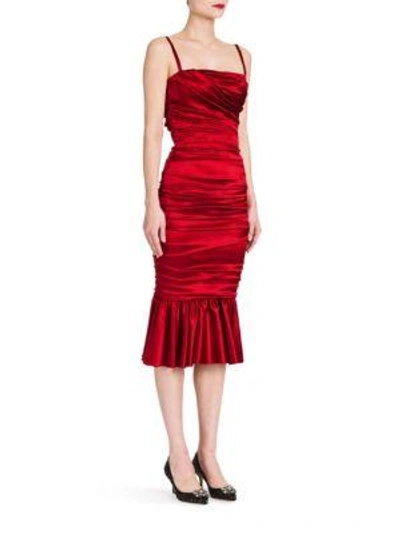 Shop Dolce & Gabbana Ruched Stretch Satin Dress In Medium Red