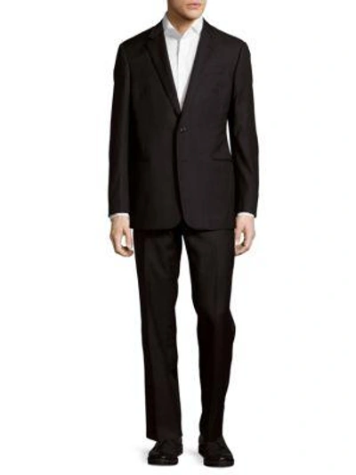 Shop Giorgio Armani Windowpane Wool Suit In Nero