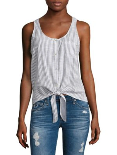 Shop Ag Cynthia Striped Tie-front Tank Top In Grey