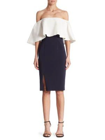 Shop Monique Lhuillier Colorblock Off-the-shoulder Dress In White Midnight