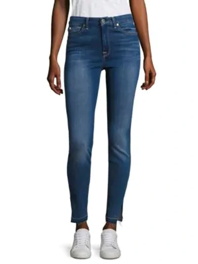 Shop 7 For All Mankind Released Hem Slit High-waist Skinny Jeans In Blue