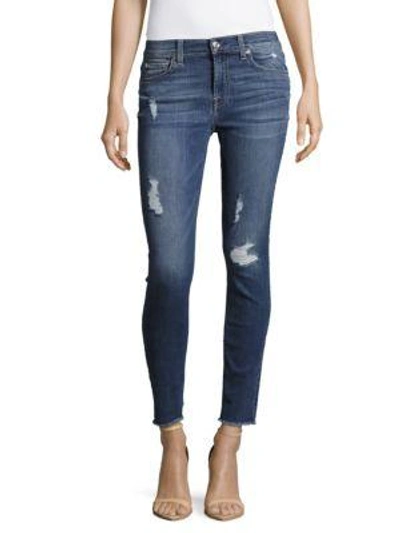 Shop 7 For All Mankind Frayed-cuff Distressed Ankle Jeans In Elliesfth