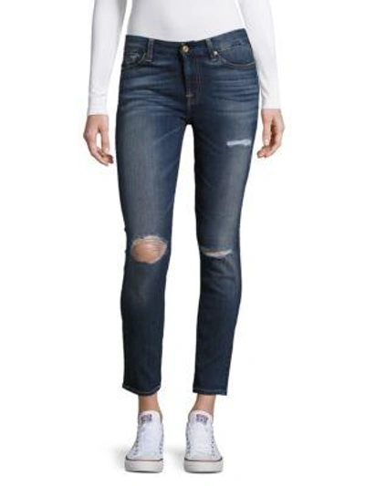 Shop 7 For All Mankind Gwenevere Distressed Skinny Jeans In Medium Blue