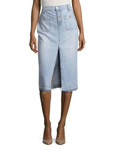 Shop 7 For All Mankind Exposed Button Long Skirt With Released Hem In Cool Cloudy Blue