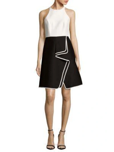 Shop Halston Heritage Ruffled Colourblock Dress In Black Chalk