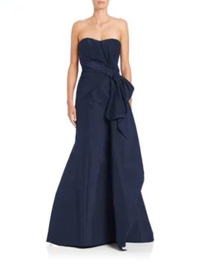 Shop Carolina Herrera Silk Sweetheart Gown In Navy