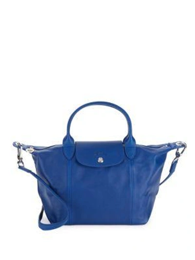 Shop Longchamp Le Pliage Cuir Tote In Cobalt