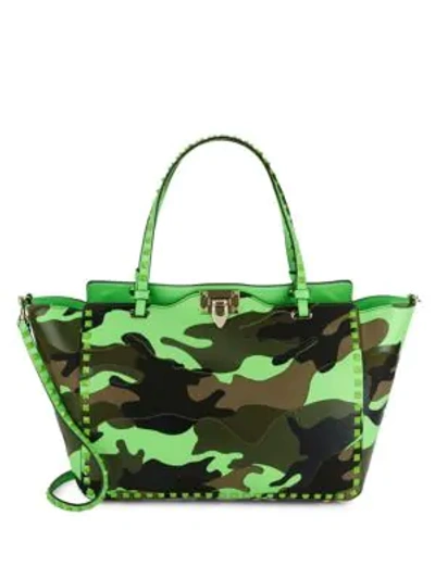 Shop Valentino Camouflage Tote In Green