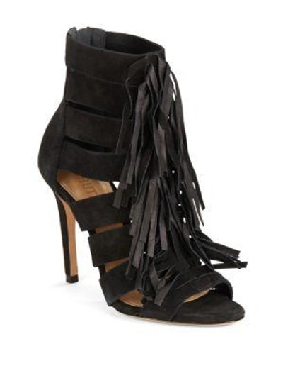 Shop Schutz Marva Fringed Leather Sandals In Black