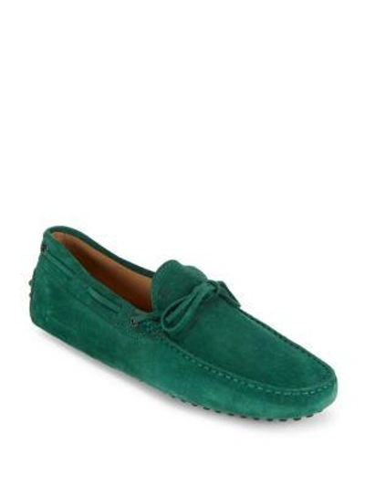 Shop Tod's Suede Tie Moccasins In Green