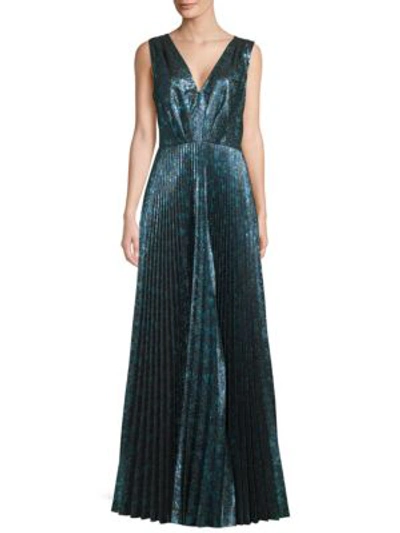 Shop Prada Metallic V-neck Gown In Blue Lurex
