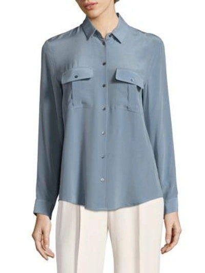 Shop The Kooples Solid Silk Shirt In Blue