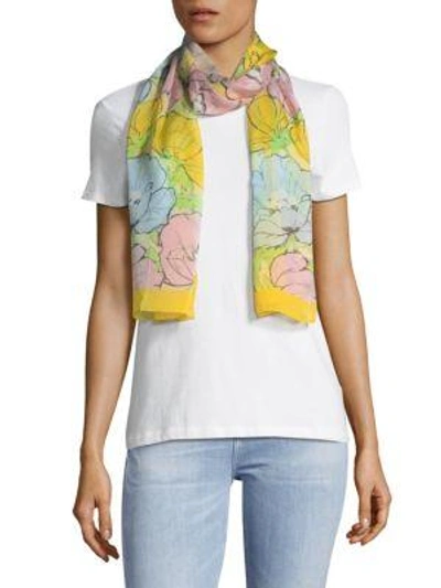 Shop Moschino Floral-print Silk Scarf In Yellow