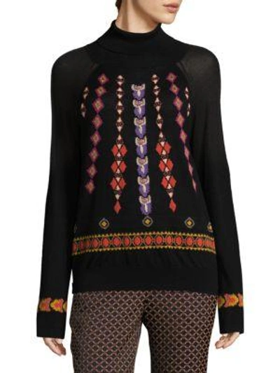 Shop Etro Embroidered Turtleneck Sweater In Black