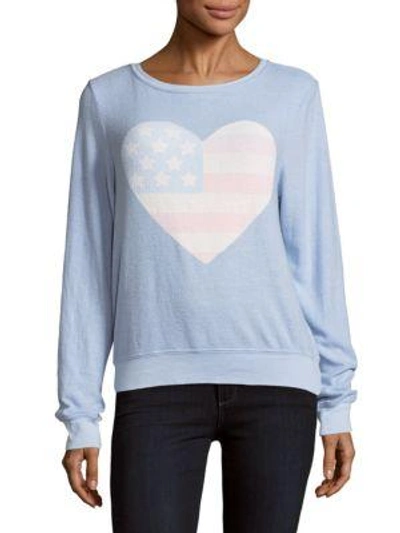 Shop Wildfox Heart Print Pullover In Kitchen Blue