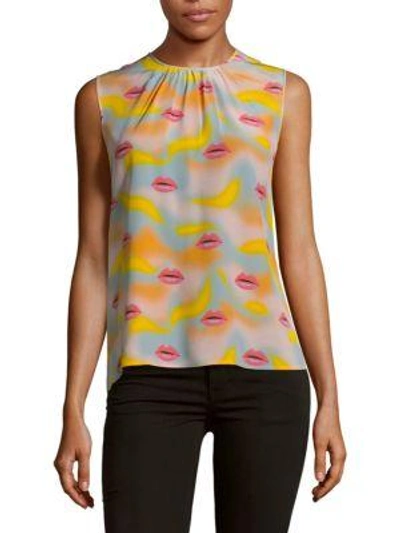 Shop Prada Printed Sleeveless Silk Top In Alabastro