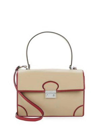 Shop Red Valentino Colorblock Leather Top Handle Bag In Beige