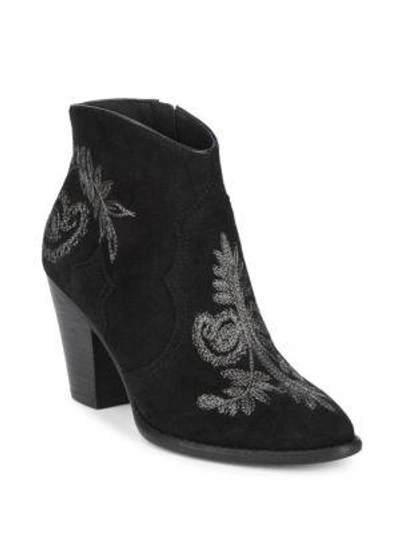 Shop Ash Embroidered Suede Booties In Black