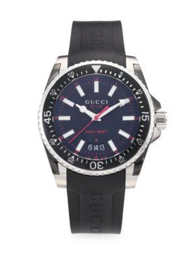Shop Gucci Dive Rubber & Stainless Steel Watch In Silver