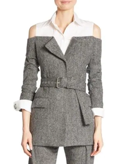 Shop Monse Wool Herringbone Jacket In Grey