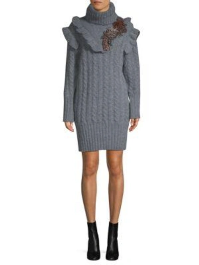 Shop Miu Miu Cable-knit Embroidered Dress In Grey
