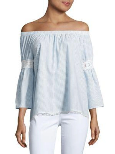 Shop Joe's Jeans Off-the-shoulder Embroidered Peasant Blouse In Blue Stripe