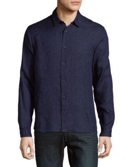 Shop Orlebar Brown Linen Button-down Shirt In Navy