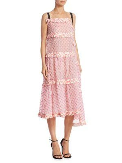 Shop Loewe Patchwork Waffle Dress In White Pink