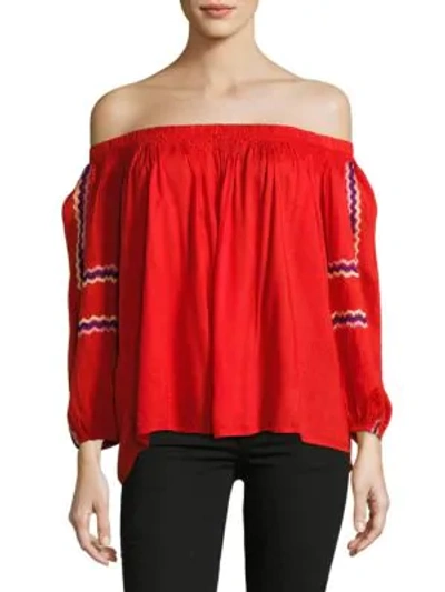 Shop Kas New York Solid Off-the-shoulder Top In Coral