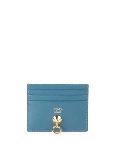 Shop Fendi Leather Card Case In Whale Night Blue Palladium