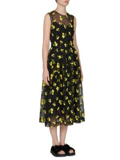 Shop Simone Rocha Tulle Embroidered Dress In Black Yellow