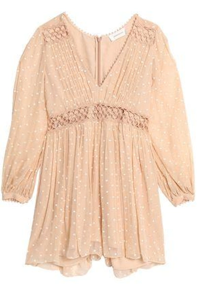 Shop Zimmermann Woman Guipure Lace-trimmed Swiss-dot Silk-georgette Playsuit Beige