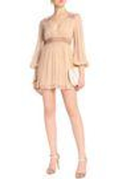 Shop Zimmermann Woman Guipure Lace-trimmed Swiss-dot Silk-georgette Playsuit Beige