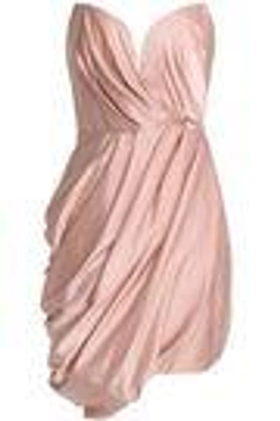 Shop Zimmermann Strapless Draped Washed-silk Mini Dress In Blush