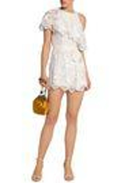 Shop Zimmermann Mercer Cutout Embroidered Silk-chiffon Playsuit In Ivory