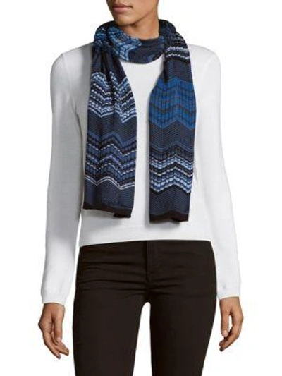 Shop Missoni Patterned Wrap Scarf In Blue